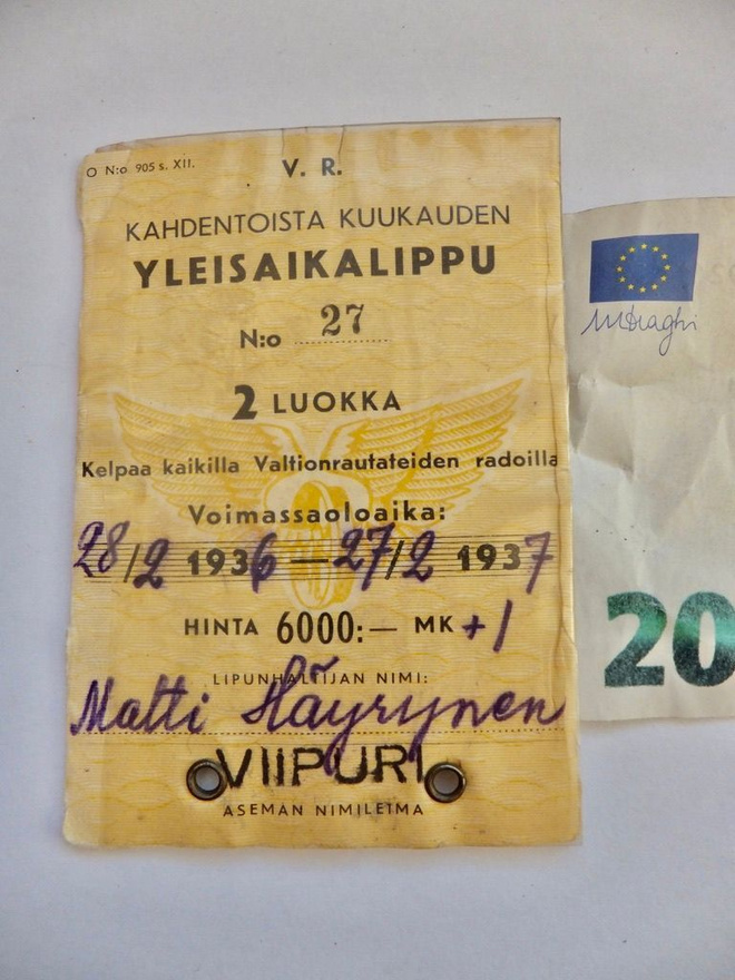 VANHA Kausilippu Valokuvalla VR Rautatie 1936 Viipuri 6000mk