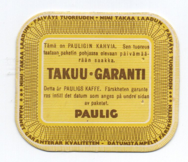 Kahvilappu Paulig  TAKUU-GARANTI