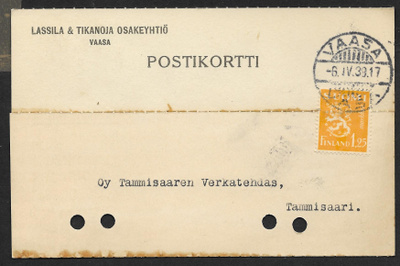 Postil. - Yl.m. 1,25 1930 (LAPE 177) Vaasa 6.4.39