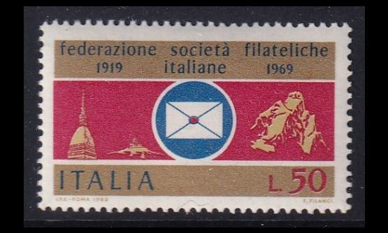 Italia 1301 ** Filatelistiliitto 50v (1969)