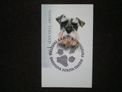 Omakuvamerkki LaPe 5 I Koira FDC-leimattuna