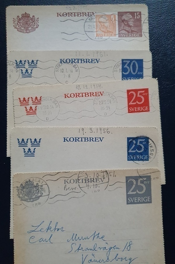 5 kpl Ruotsi KORTBREV postilähetyksiä (ehiö)