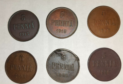 6kpl 5 penniä