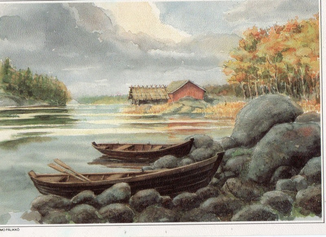 Postikortti Sisäjärvi 1988. Piirt. Kimmo Pälikkö