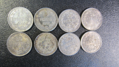 50 pennin kolikot 1914, 1916, 1917