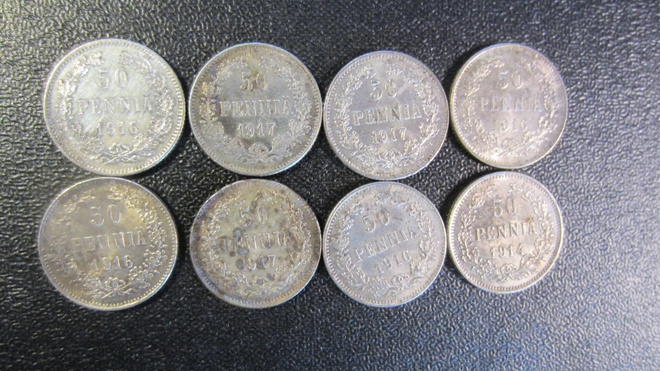 50 pennin kolikot 1914, 1916, 1917