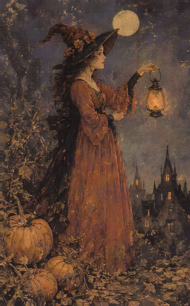 Halloween noidalla lyhty kädessä