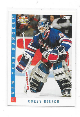 1993-94 Score Rookie #453 Corey Hirsch NY Rangers MV RC