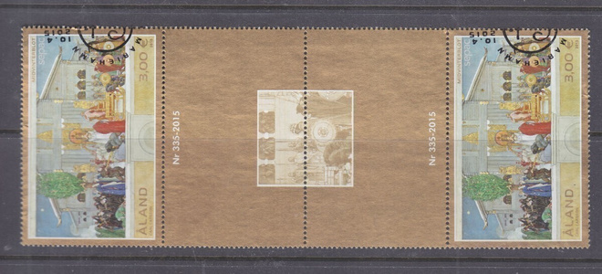 Åland 2015 3 € merkkien välilöpari ep. leimalla.