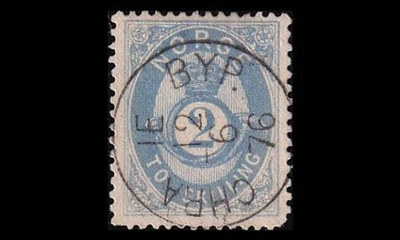 Norja 17a o Postitorvi 2 skilling CHRA IE BYP. 12.6.76 (1872