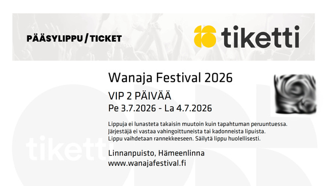 2 kpl, 2 päivän VIP-lippuja WANAJA FESTIVAL 2026