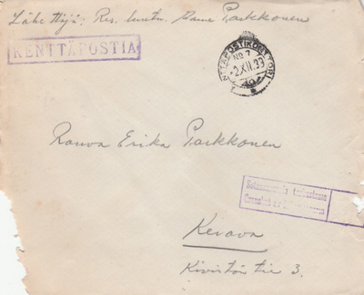 1939, Kirje Kenttäpostia, Kenttäpostikonttori 7