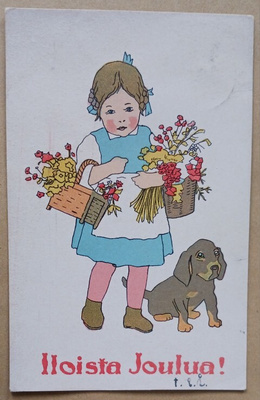 Pikkuleidi ja koira tuovat jouluiset kukkatervehdykset, 1928