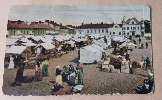 Pori, Tori, vilkasta torikauppaa, vanha väripk, k. k-k