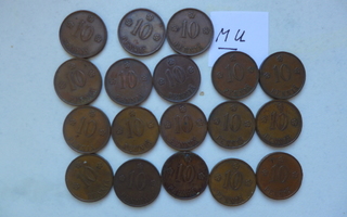 Raha Kolikko Suomi 10 Penniä 1938,-39 ja -40      18kpl