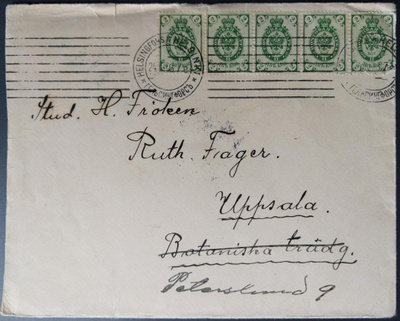 Venäl. 2 kop:n 5-rivilön kirje Ruotsiin 1908