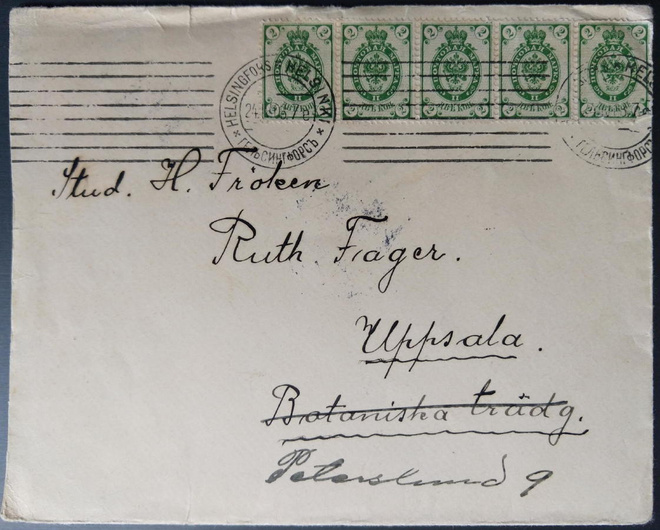 Venäl. 2 kop:n 5-rivilön kirje Ruotsiin 1908