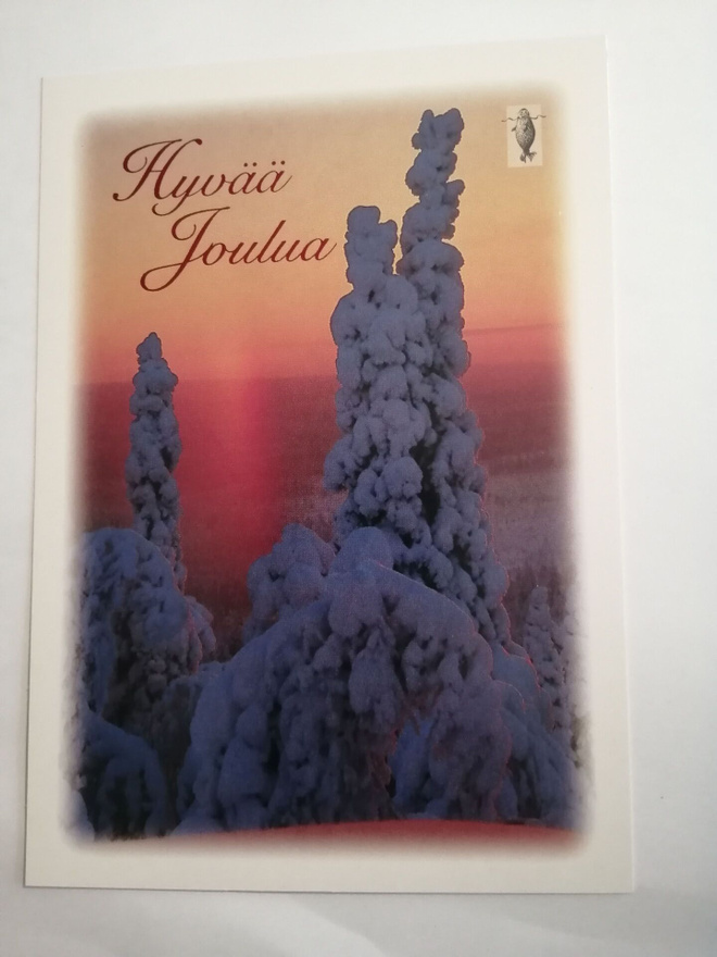Suomen luonnonsuojeluliitto Joulukortti. Lumiset puut.......