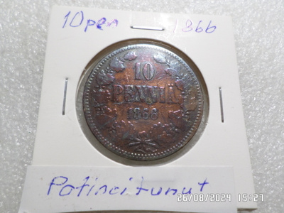 10  penniä   1866   kulkematon  runsas patinoinin alku ..