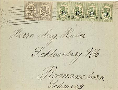 1919 10/5p 4kpl ym kirje Sveitsiin