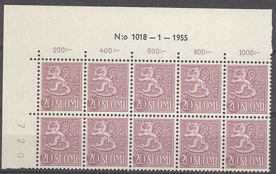 M54 1954 20 (mk) violetti nro-10lö 1018 ++