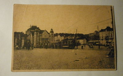 Helsinki, Rautatientori, vanha raitiovaunu, väkeä, ei p.
