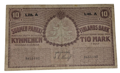 10 Markkaa 1909 Litt. A 3655592 kl 3