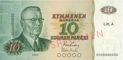 10 mk 1980 specimen seteli UNC
