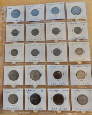 20 Kolikkoa Itävalta 19x 1 Kreuzer 1760-1891+ Jetoni Franz I