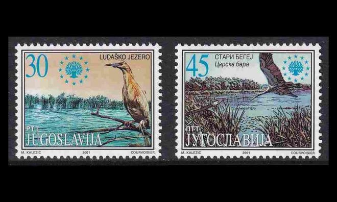 Jugoslavia 3034-5 ** Luonnonsuojelu lintuja (2001)
