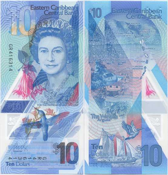 East Caribbean Itä-Karibia 10 Dollars 2019 UNC Polymer