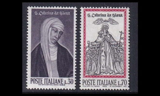 Italia 1122-3 ** Sienan Katariinan kanonisointi 500v (1962)