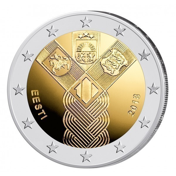 ** VIRO 2€ 2018 Baltian maat 100 vuotta pillerissä **