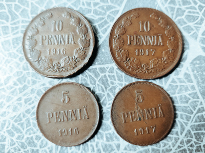 5 ja 10 penniset,1916-17