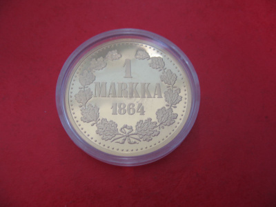 1 markka 1864 kullattu - replika