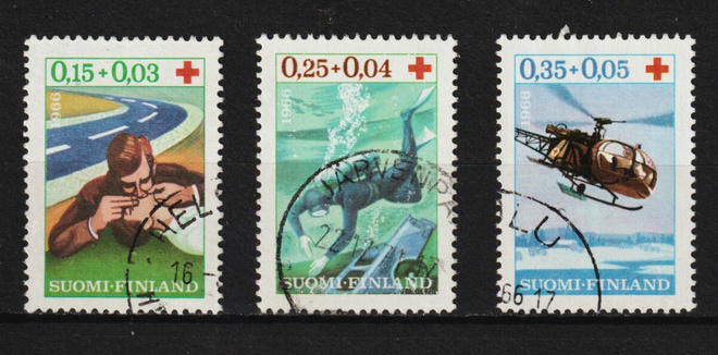 1966 Punaisen Ristin merkkisarja leimattuna