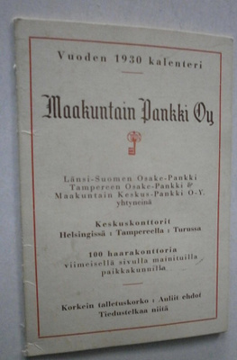 Maakuntain Pankki Oy, v. 1930 kalenteri, pienikok.