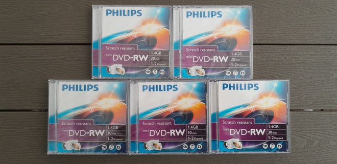 Philips Mini DVD-RW 1.4 GB 30 min Levyjä, 5 kpl erä. UUSIA