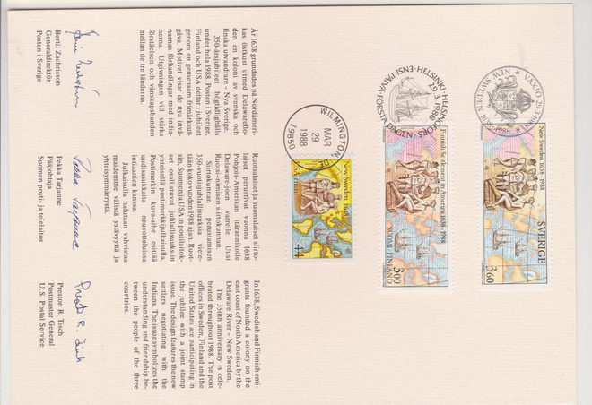 FDC 1988 Amerikankirje yhteisjulkaisu