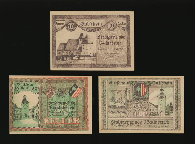 Itävalta 10, 20, 50, Heller, Vöcklabruck 1920