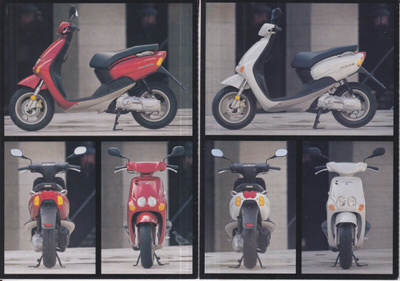 Scooter. moottoripyörä. kaksi korttia e102
