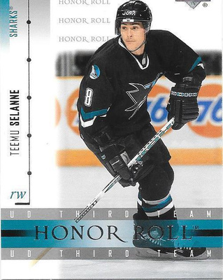 2001-02 UD Honor Roll #21 Teemu Selänne San Jose Sharks