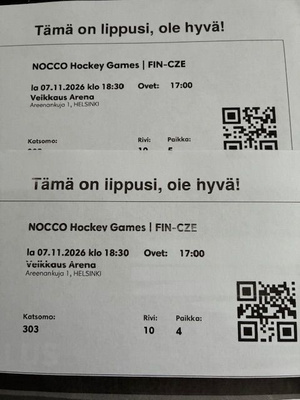 Suomi-Tsekki 2 lippua NOCCO Hockey Games la 7.11.