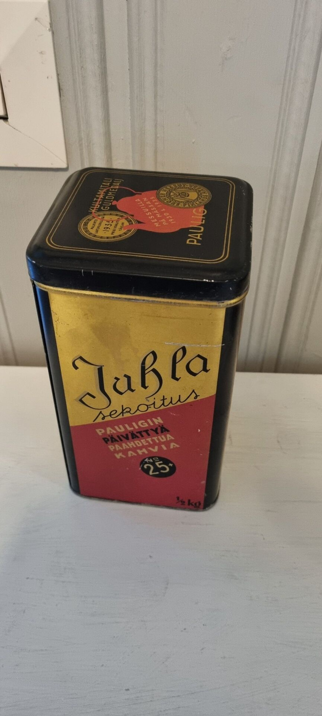 Vanha Pauligin peltikahvipurkki