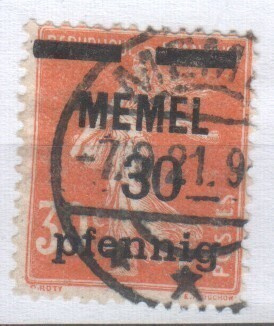 Saksa  Mmemel 1920 Mi 21  leimattuna