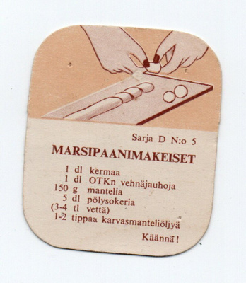 Kahvilappu Sarja D n:o 5 MARSIPAANIMAKEISET.