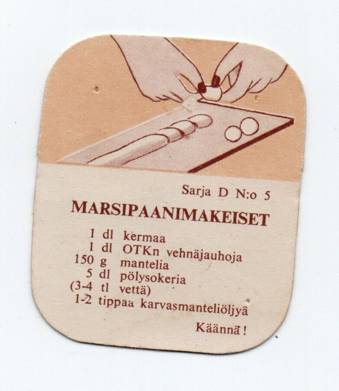 Kahvilappu Sarja D n:o 5 MARSIPAANIMAKEISET.