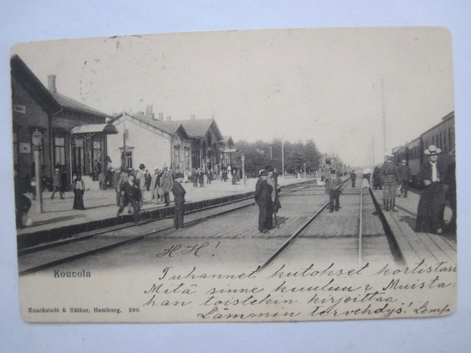 VANHA Postikortti Kouvola Rautatie Asema Juna ennen 1905