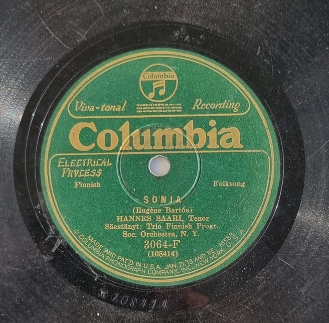 Savikiekko 1927 - Hannes Saari - Columbia 3064-F