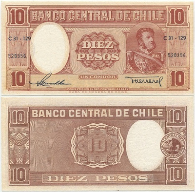 Chile 10 Pesos 1958 (P-120) UNC